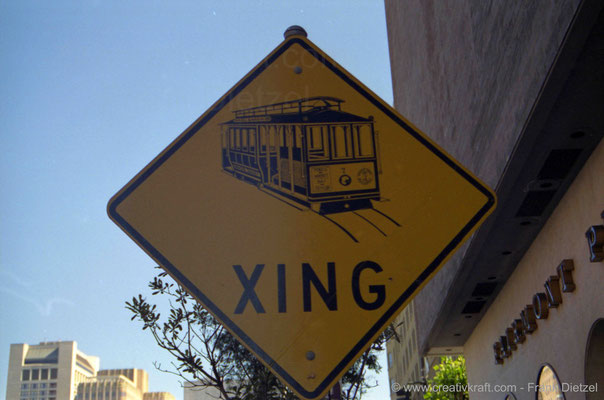 Sign cable car crossing, San Francisco, CA