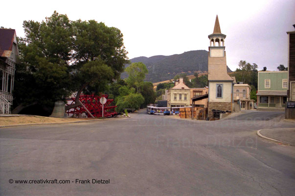 Western movie set town with paddle wheel steamer, Studio Tour, Universal Studios Hollywood, Universal City, Los Angeles, California 91608, 6/1990 