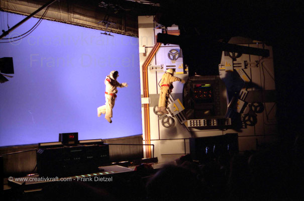 Astronauts in space, spacecraft movie production, Studio Tour, Universal Studios Hollywood, Universal City, Los Angeles, California 91608, 6/1990 
