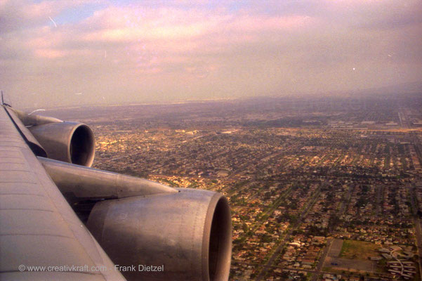 Los Angeles, California, PAN AM/Pan American flight, Lennox, Westmont aerial view, 6/1990