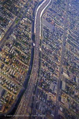 Los Angeles, California, PAN AM/Pan American flight, Interstate 105 110 aerial view, 6/1990