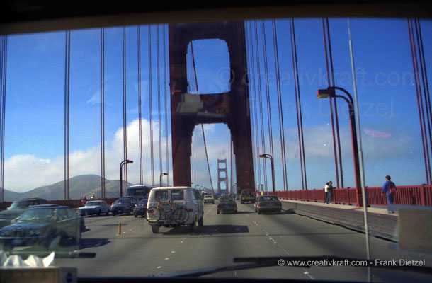 Golden Gate Bridge, Shoreline Hwy, 101, going north, San Francisco, CA, June 1990