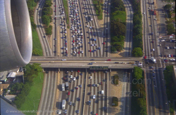 Los Angeles, California, PAN AM/Pan American flight, Interstate 405 Long Beach, Lennox, Del Aire, Hawthorne aerial view, 6/1990