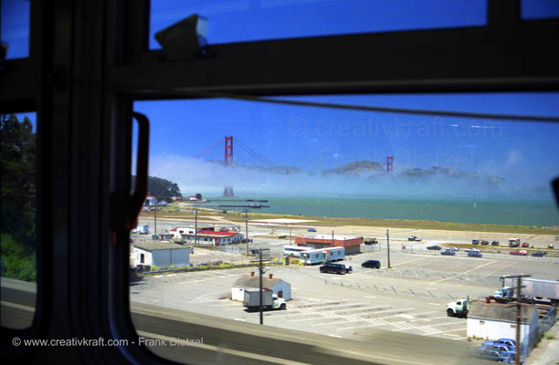 Golden Gate Bridge in fog, Presidio, San Francisco, CA, 94129
