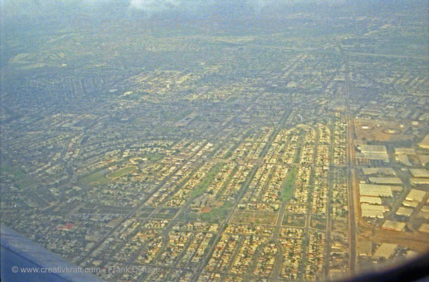 Los Angeles, California, PAN AM/Pan American flight, vicinity, arena aerial view, 6/1990