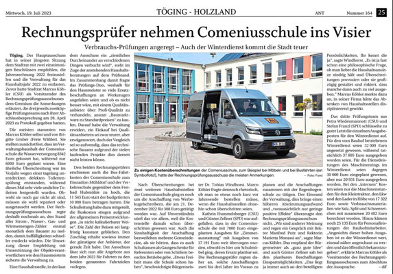 19.07.2023 - Rechnungsprüfer nehmen Comeniusschulen ins Visier - pnp