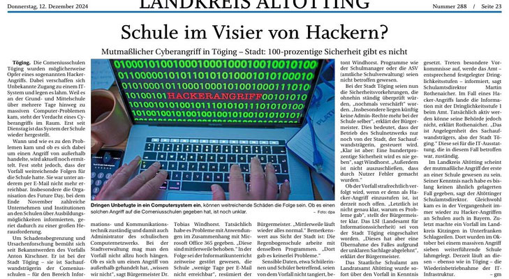 12.12.2024 - Schule im Visier von Hackern? - pnp