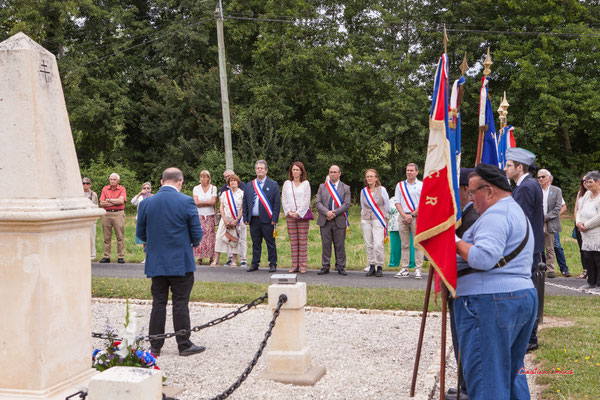 Quatre-vingtième anniversaire du Souvenir et de la Mémoire de la Résistance, stèle de l'abbaye, Blasimon, allocution de Jean Favory, président de l'A.N.A.C.R. Dimanche 14 juillet 2024. Photographie © Christian Coulais