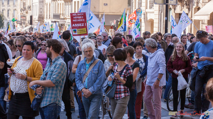 F.S.U. / S.N.E.P. Manifestation intersyndicale de la Fonction publique, place Gambetta, Bordeaux. 10/10/2017