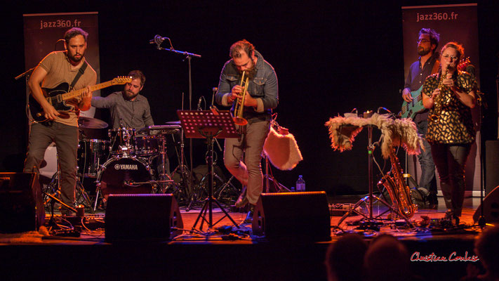 Høst invite Nicolas Gardel ; Dorian Dutech, Théo Teboul, Nicolas Gardel, Pierre Terrisse, Carla Gaudré. Festival JAZZ360, Cénac. Vendredi 4 juin 2021. Photographie © Christian Coulais