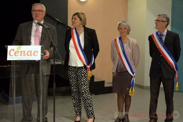 Allocution de Jean-Marie Darmian, Vice-président du Conseil départemental de la Gironde, en présence de Catherine Veyssy, Simone Ferrer, Gérard Pointet, Maires de Cénac; Honorariat des anciens Maires de Cénac, vendredi 3 avril 2015