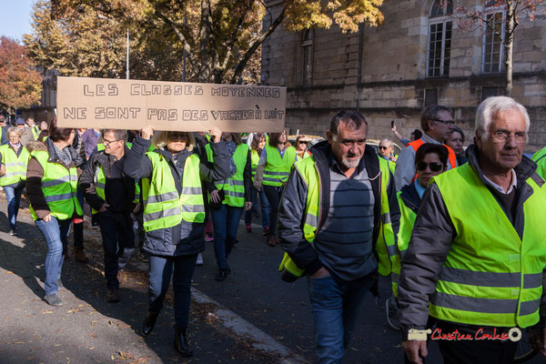 "Les classes moyennes ne sont pas des vaches à lait" Manifestation nationale des gilets jaunes. Cours d'Albret, Bordeaux. Samedi 17 novembre 2018