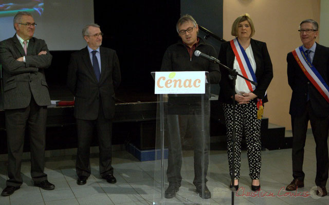 Jean-Marie Darmian, Jean-Michel Bédécarrax, Richard Raducanu, Catherine Veyssy, Gérard Pointet. Honorariat des anciens Maires de Cénac, vendredi 3 avril 2015