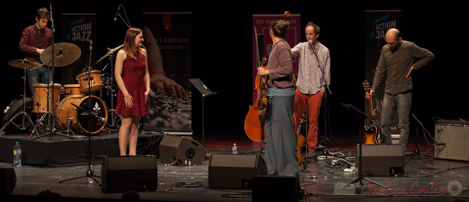 Tom Peyron, Camille Durand, Thomas Julienne, Boris Lamerand, Thomas Saint-Laurent du quintet Theorem of Joy. Tremplin Action Jazz 2017. Le Rocher de Palmer