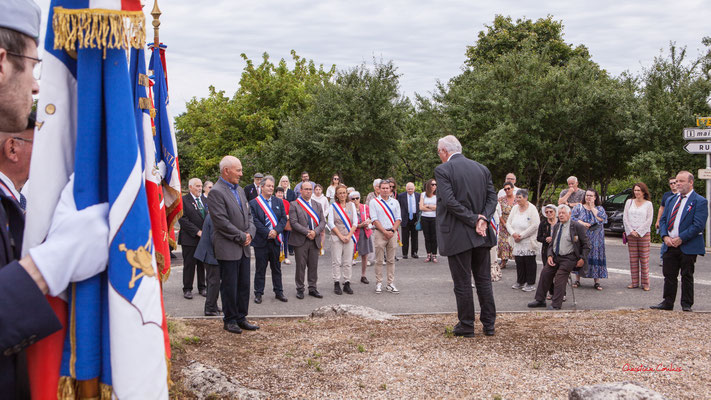 Quatre-vingtième anniversaire du Souvenir et de la Mémoire de la Résistance, stèle de Mauriac, allocution de Jean-Marie Darmian, président de Gironde citoyenne. Dimanche 14 juillet 2024. Photographie © Christian Coulais