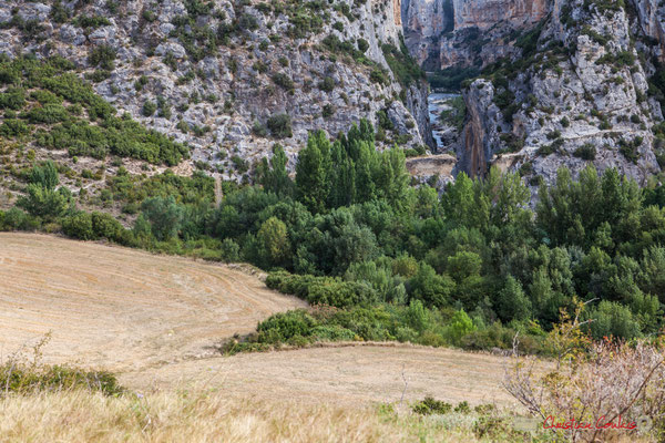 En aval des Gorges de Lumbier, le Pont du Diable, depuis la villa romaine / Aguas abajo de la Foz de Lumbier tras el Puente del Diablo, de la Roman villa