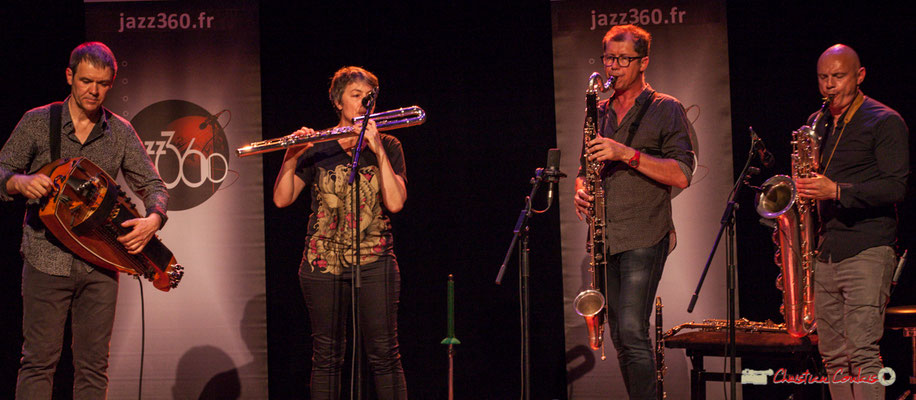 Gilles Chabanat, Anne Colas, Fred Pouget, Guillaume Schmidt; Clax Quartet. Festival JAZZ360 2018, Cénac. 09/06/2018