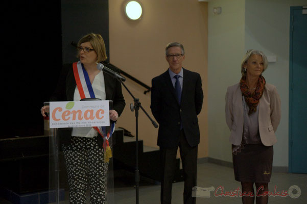 Catherine Veyssy, Maire de Cénac, Vice-présidente du Conseil régional d'Aquitaine. Honorariat de Simone Ferrer et Gérard Pointet, anciens Maires de Cénac, vendredi 3 avril 2015