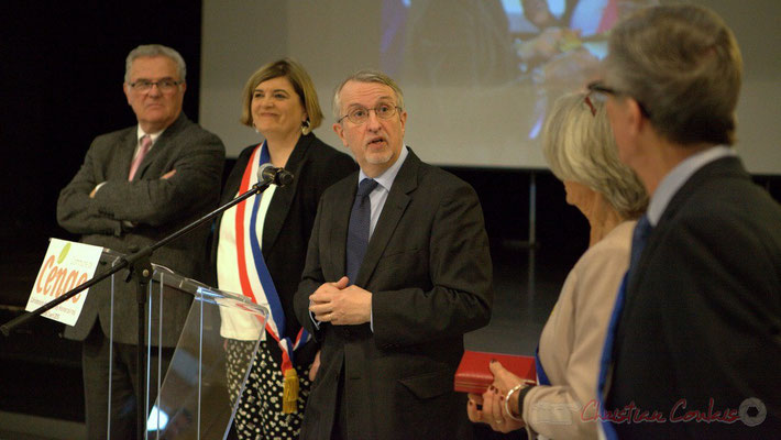 Jean-Marie Darmian, Catherine Veyssy, Jean-Michel Bédécarrax, Secrétaire Général de la préfecture de la Gironde; Simone Ferrer, Gérard Pointet; Honorariat des anciens Maires de Cénac, vendredi 3 avril 2015