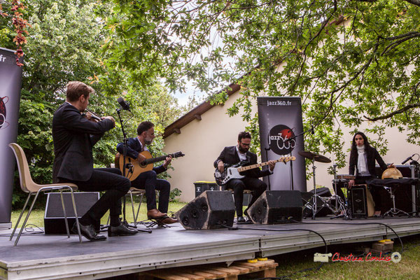 Nicolas Saez Quartet : Nicolas Frossard, Nicolas Saez, Julien Cridelause, Sabrina Romero; Festival JAZZ360, Château Duplessy, Cénac. Lundi 10 juin 2019