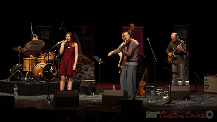 Tom Peyron, Camille Durand, Thomas Julienne, Boris Lamerand, Thomas Saint-Laurent du quintet Theorem of Joy. Tremplin Action Jazz 2017. Le Rocher de Palmer