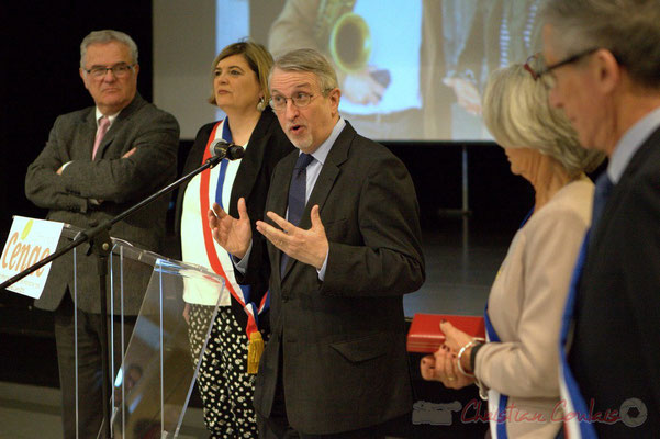 Jean-Marie Darmian, Catherine Veyssy, Jean-Michel Bédécarrax, Secrétaire Général de la préfecture de la Gironde; Simone Ferrer, Gérard Pointet; Honorariat des anciens Maires de Cénac, vendredi 3 avril 2015