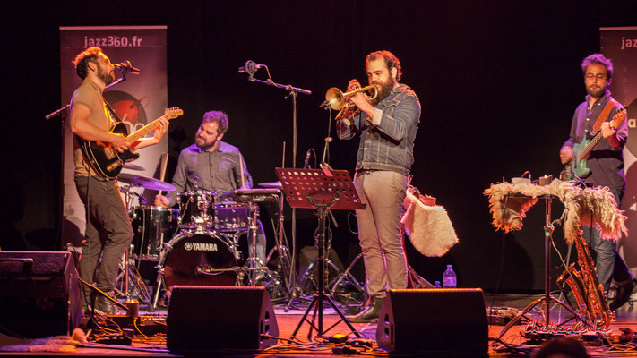 Høst invite Nicolas Gardel ; Dorian Dutech, Théo Teboul, Nicolas Gardel, Pierre Terrisse. Festival JAZZ360, Cénac. Vendredi 4 juin 2021. Photographie © Christian Coulais