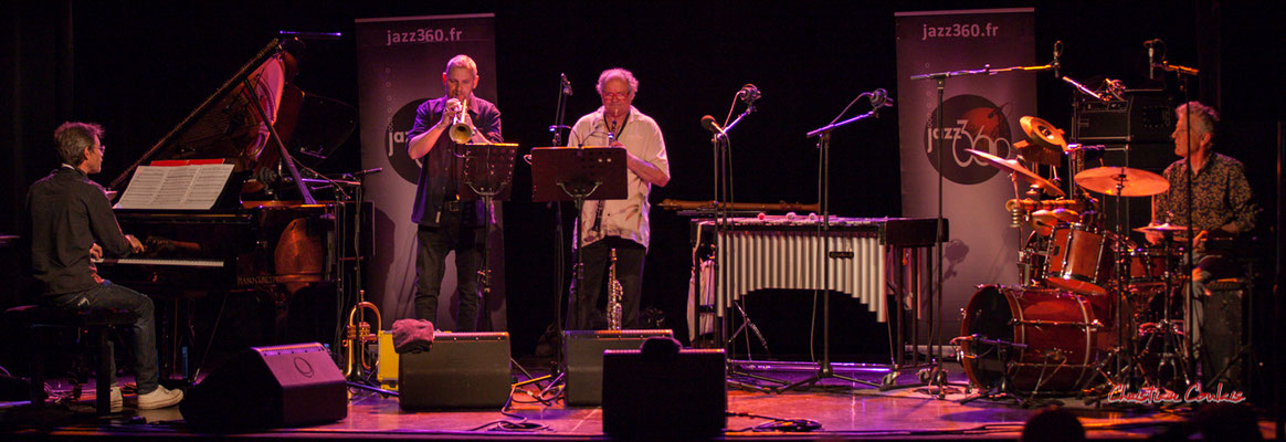 Xavier Duprat, Régis Lahontâa, Christian Paboeuf, Pierre Thibaud ; Christian Paboeuf Quartet. Festival JAZZ360 2021, Cénac, samedi 5 juin 2021. Photographie © Christian Coulais