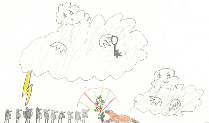 Kinderzeichnung von den Drachen aus dem Buch Abenteuer im Drachenwald