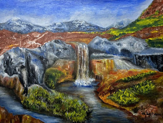 "Cascada en Tierra Sagrada" Acrilico - 90x80 cm.