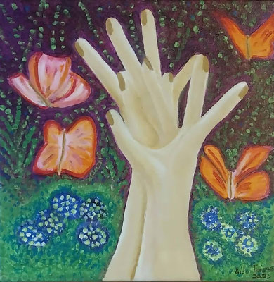 Manos Que Agradecen - Técnica Mixta - 30x 30 cm.
