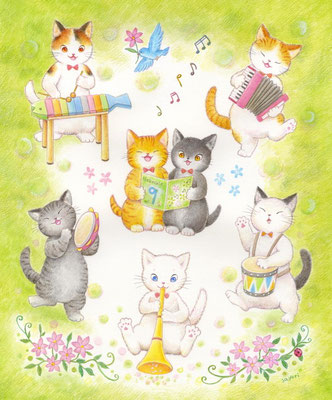 猫の音楽隊（Nekocole Vol.9 個展DMイラスト）