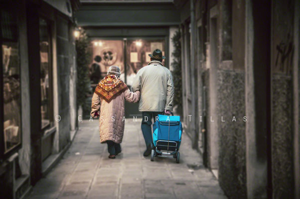 Endearing things catch my attention and I disappear for a few seconds. I followed this sweet couple around the corner and down the street. This was the last shot I took of them, and then let them go. Catch and release. Venice, Italy. 