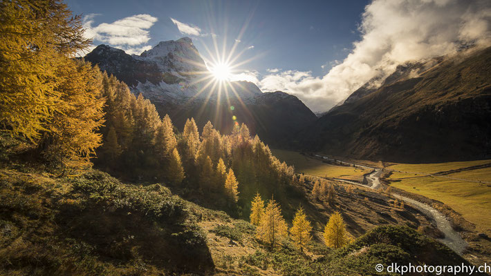 Sonnenuntergang im Val Faller (Schweiz)