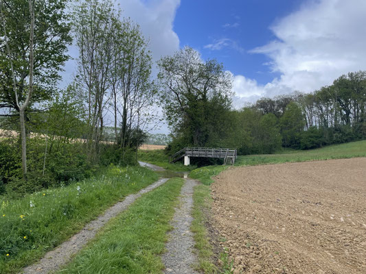 Traktoren durch den Fluss, Fussgänger nehmen die Brück