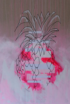 pink pineapple explosion - mixed media on canvas
