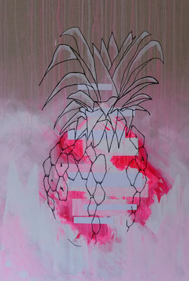 pink pineapple explosion - mixed media on canvas