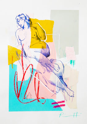 Davide Ricchetti : " Aurora, exercise of Michelangelo", mixed media on paper, cm 40x25, 2016. On permanent display at Gallery Bruno modern and contemporary art, Villa S.Giovanni, Italy