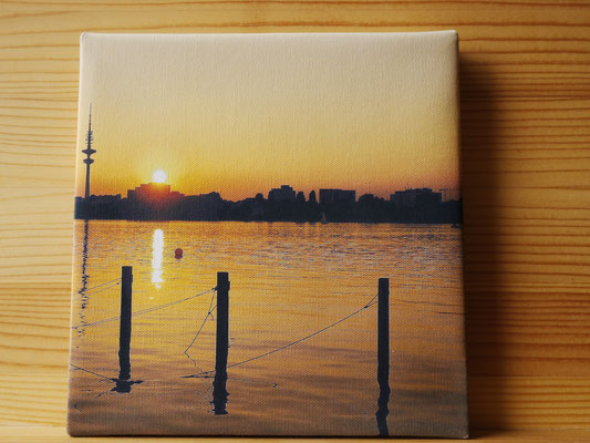 Hamburg Alster bei Sonnenuntergang 20 x 20 cm und 20 x 30 cm und 18 x 18 cm