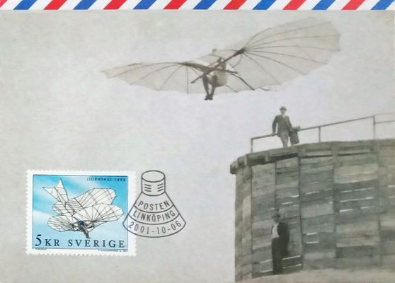 Sweden, 2000 - Maximum Card about Aviation Then and Now, Otto Lilienthal