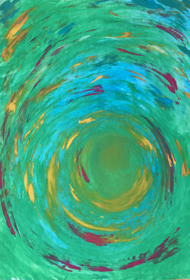 Bild 170: Flowing02_Wasserlauf-grün-rot-bunt, Tempera, 70x100
