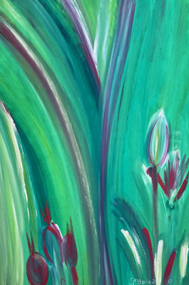 Bild 163: Blütenmeer03_grün-rot, Tempera, 70x100