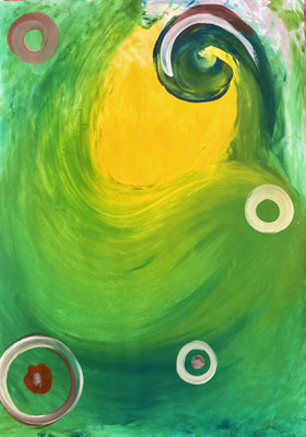 Bild 187: Spiralen06_Hellgrün-gelb, Tempera, 70x100