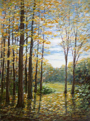 Pappeln in der herbstlichen Au, 30 x 40 cm, verkauft