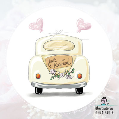 Auftragsarbeit: Oldtimer für Hochzeitspapeterie - Portfolio Illustratorin Elena Bauer