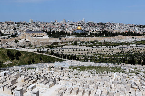 Blick vom Ölberg auf die Altstadt Jerusalems mit Tempelberg