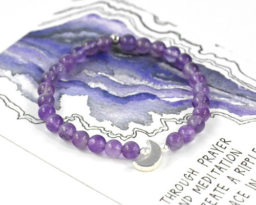 Amethyst Edelstein Armband 6 mm mit Mondsichel