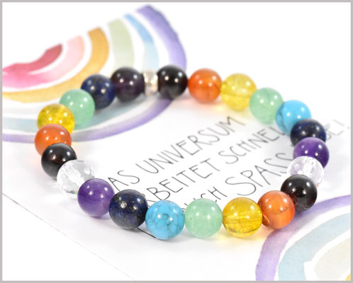 Chakra Armband 8 mm mit den 7 Chakra Steinen gefasst