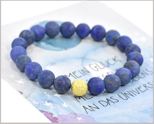 Lapislazuli Edelsteinarmband Matt 8 mm mit Stardustperle