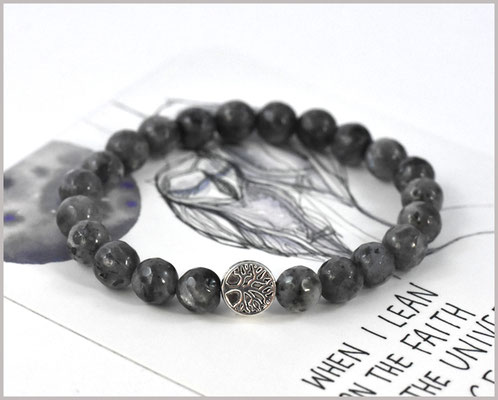 Labradorit Edelstein Armband 8 mm mit Baum des Lebens